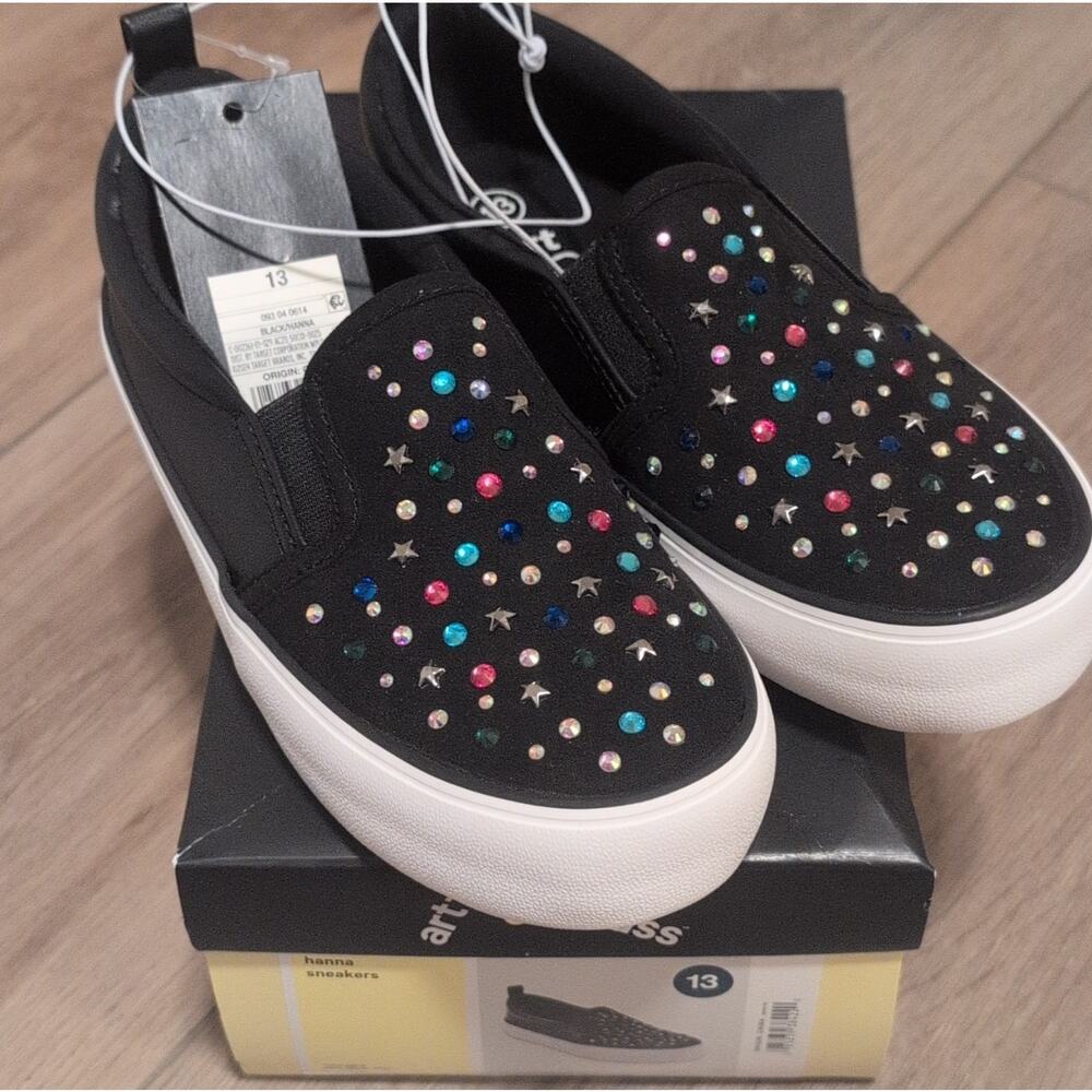 art class hanna Slip-On Sneakers Black Multicolor Beaded Star Kids Size 13